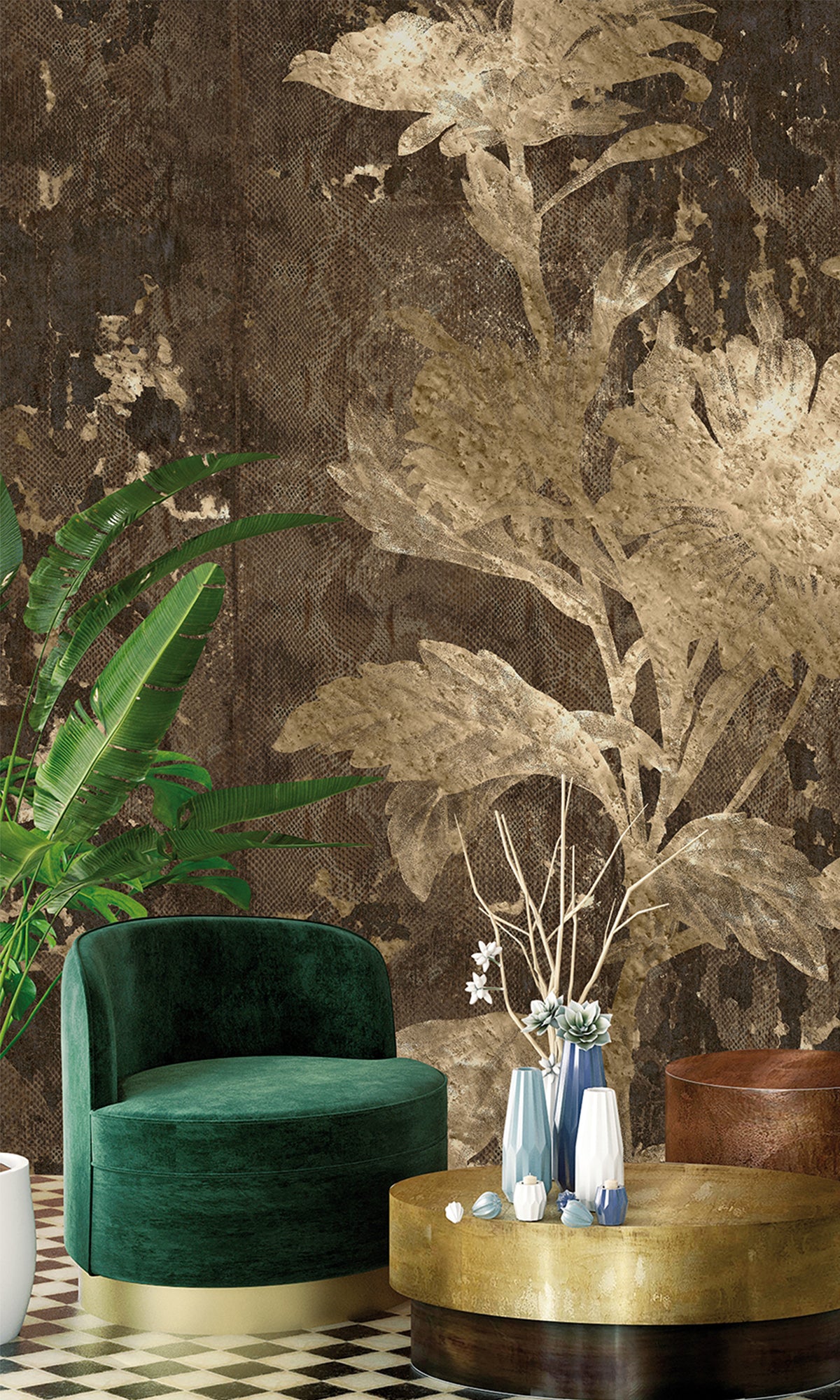 Umber Beige Mystic Abstract Marigold Mural Wallpaper M2564