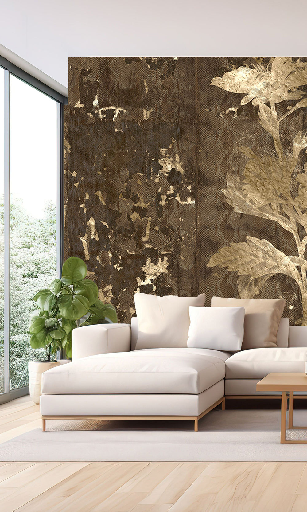 Umber Beige Mystic Abstract Marigold Mural Wallpaper M2564 -Sample