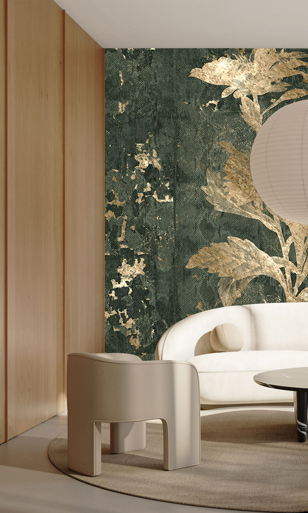 Charcoal Beige Mystic Abstract Marigold Mural Wallpaper M2565 - Sample