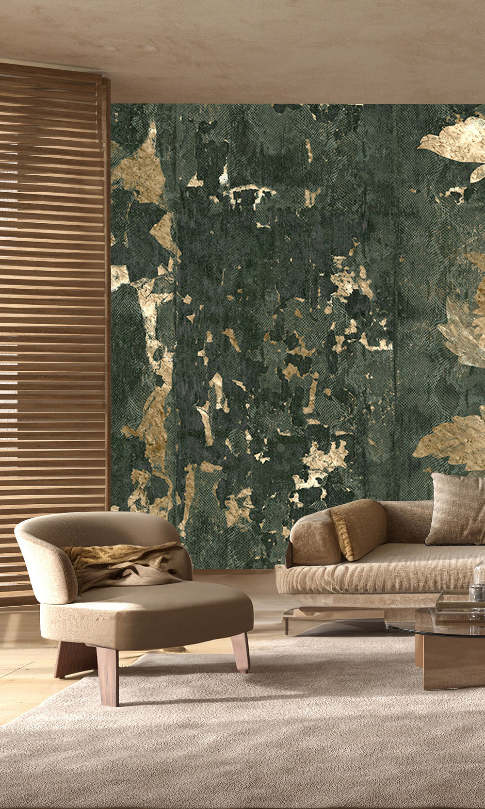 Charcoal Beige Mystic Abstract Marigold Mural Wallpaper M2565 - Sample