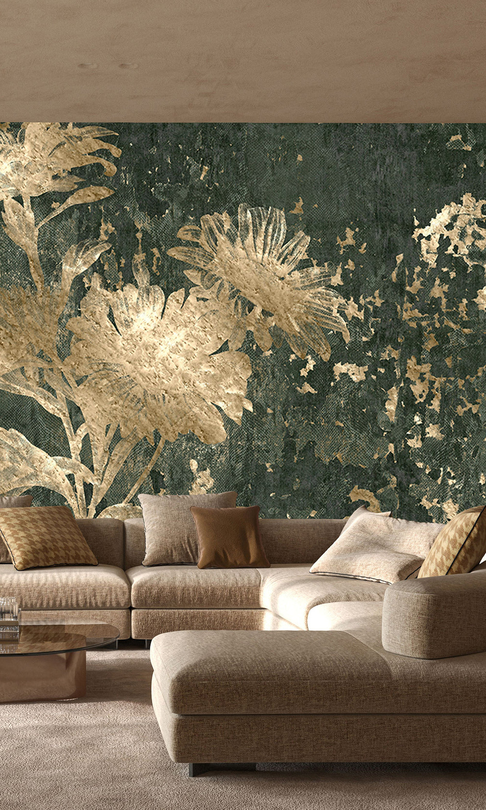 Charcoal Beige Mystic Abstract Marigold Mural Wallpaper M2565 - Sample