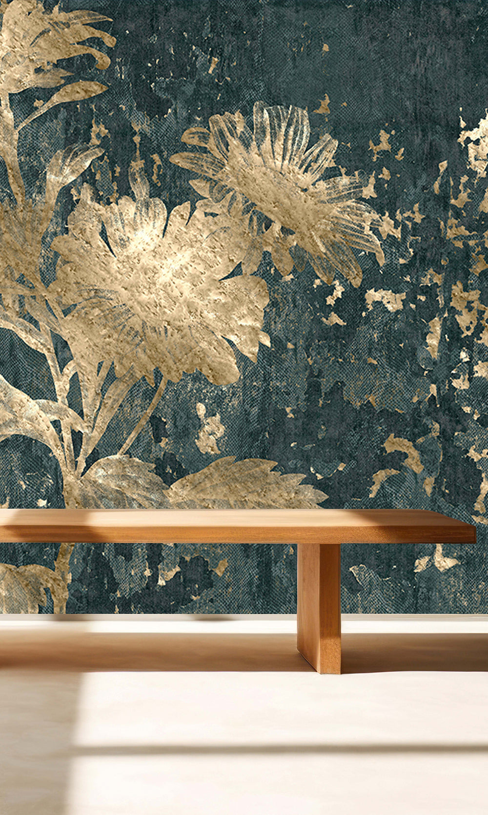 Navy Beige Mystic Abstract Marigold Mural Wallpaper M2566 - Sample