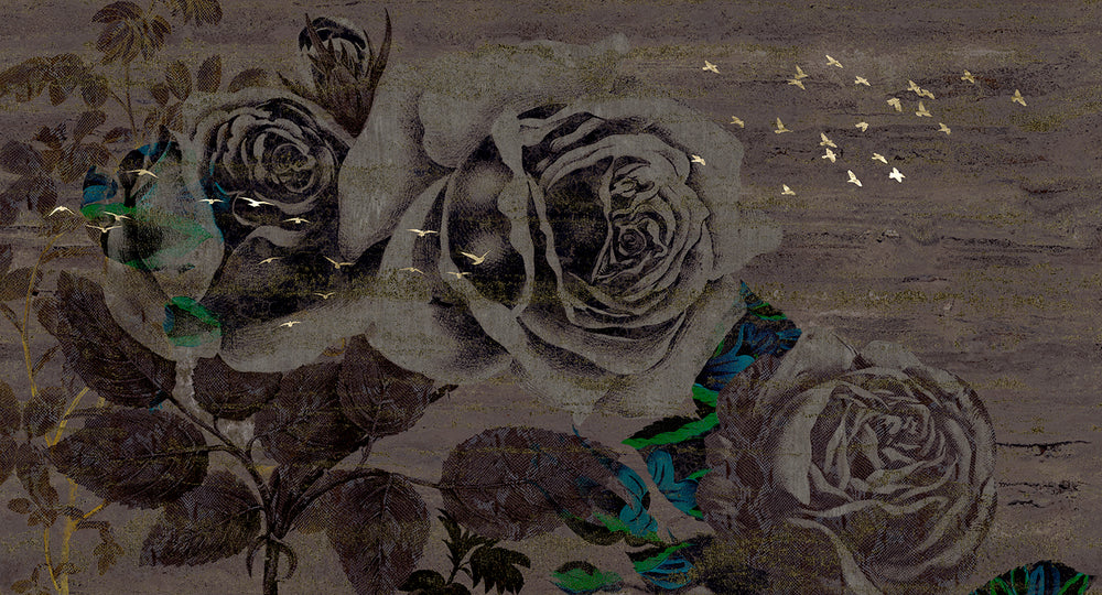 Charcoal Grey Enchanted Roses Mural Wallpaper M2567 - Sample