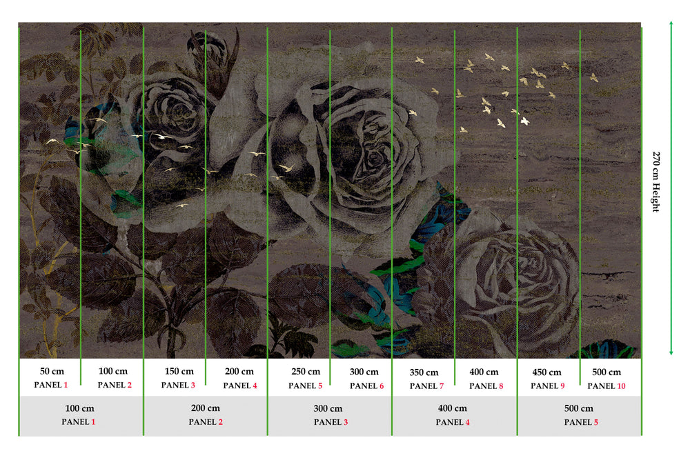 Charcoal Grey Enchanted Roses Mural Wallpaper M2567 - Sample