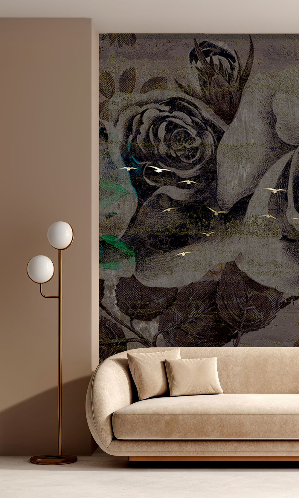 Charcoal Grey Enchanted Roses Mural Wallpaper M2567 - Sample