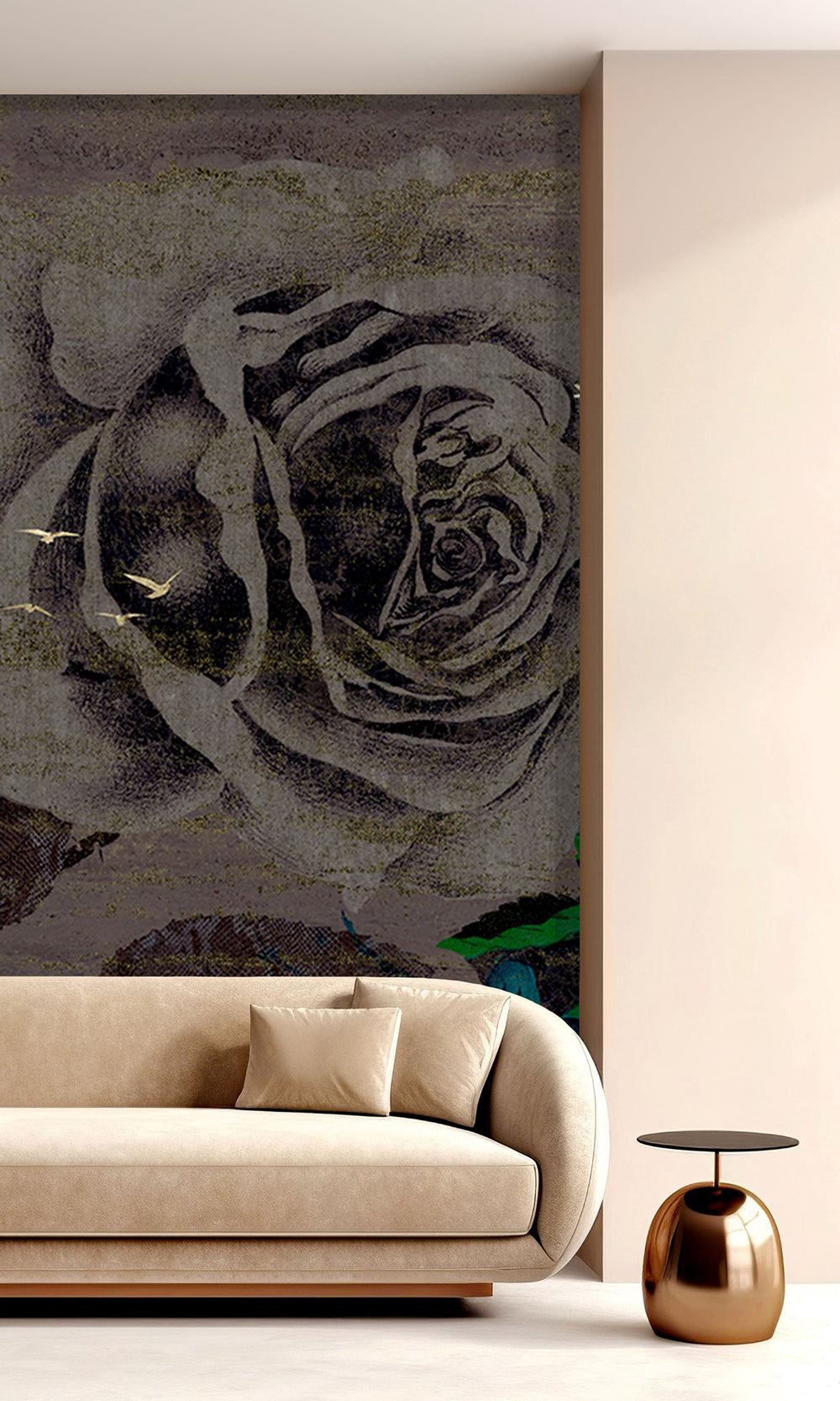 Charcoal Grey Enchanted Roses Mural Wallpaper M2567 - Sample