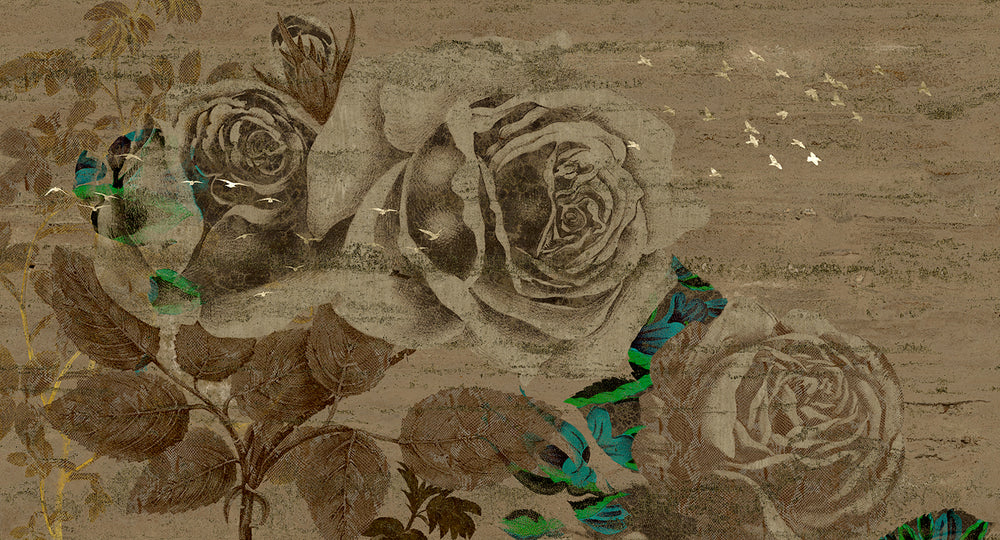 Gold Brown Enchanted Roses Mural Wallpaper M2568 - Sample