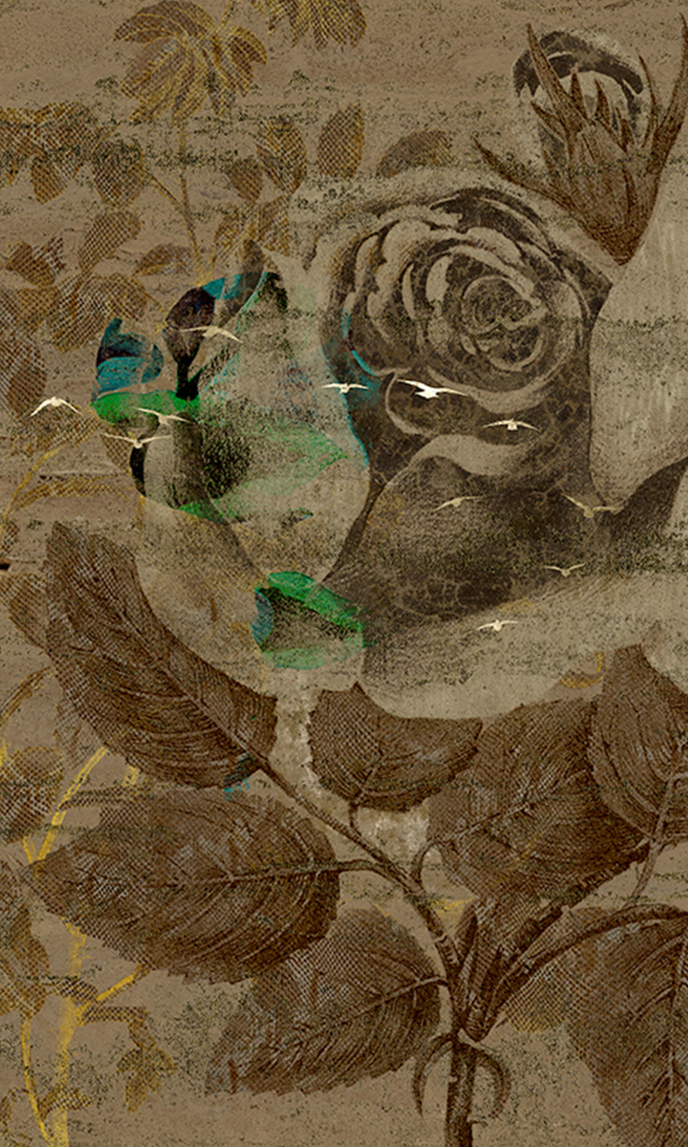 Gold Brown Enchanted Roses Mural Wallpaper M2568 - Sample