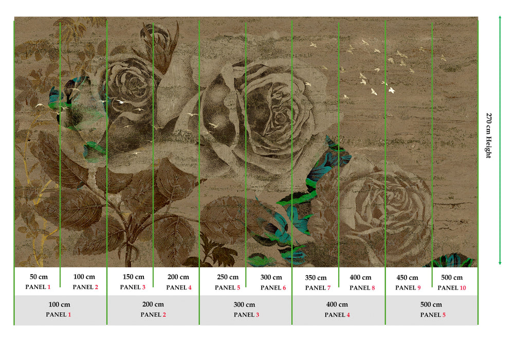 Gold Brown Enchanted Roses Mural Wallpaper M2568 - Sample