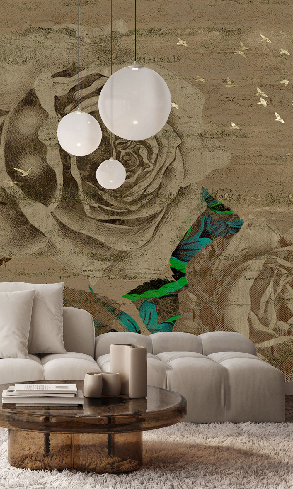 Gold Brown Enchanted Roses Mural Wallpaper M2568 - Sample
