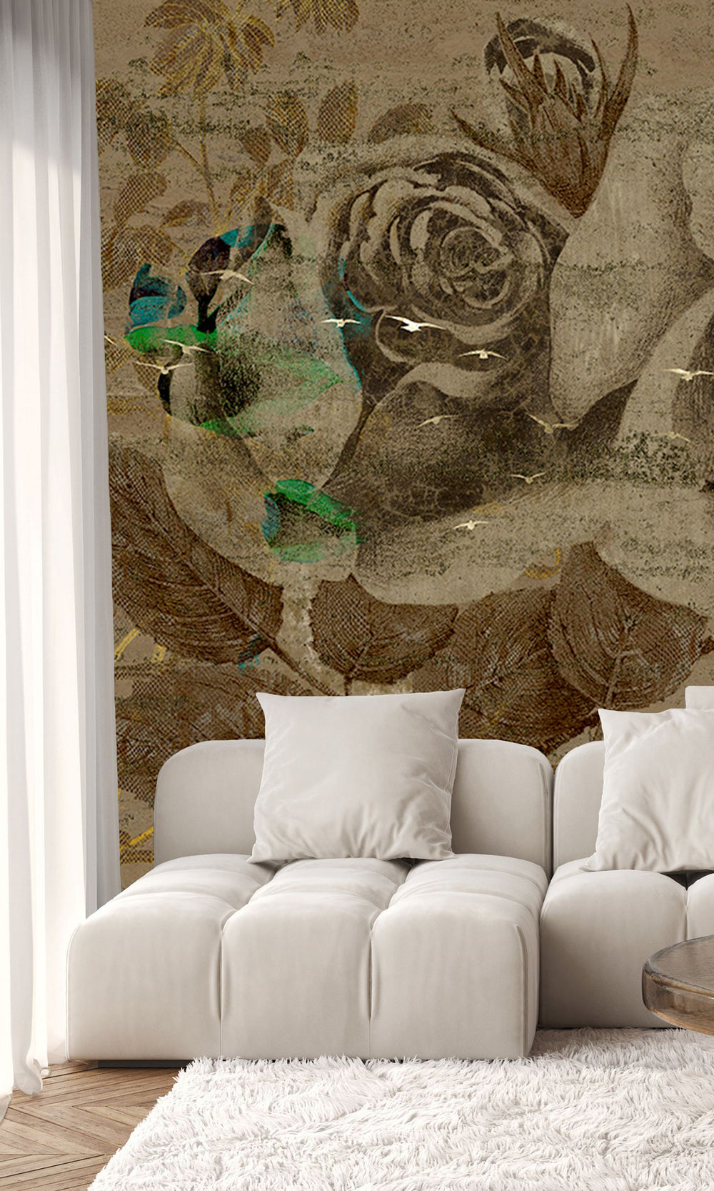 Gold Brown Enchanted Roses Mural Wallpaper M2568 - Sample