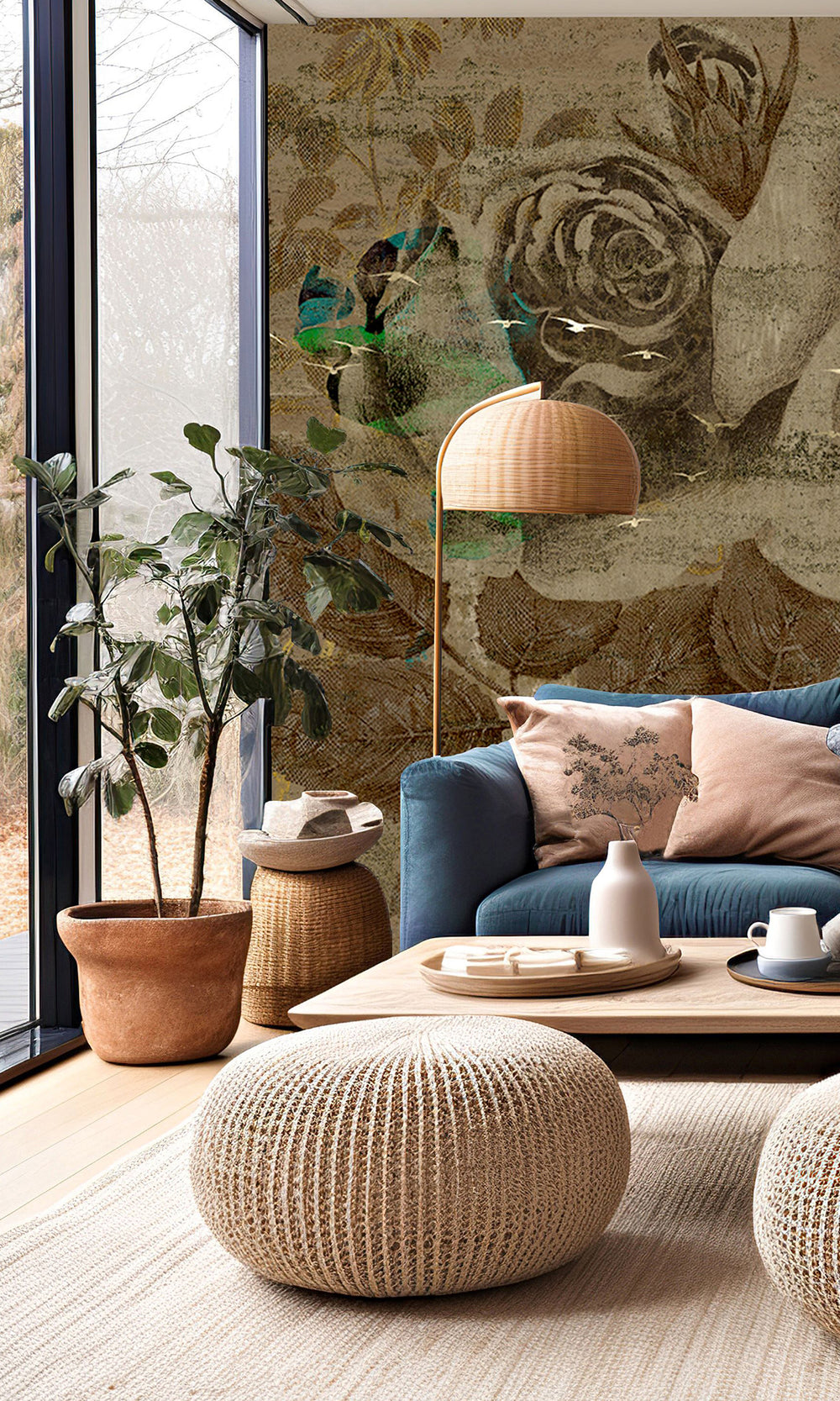 Gold Brown Enchanted Roses Mural Wallpaper M2568 - Sample