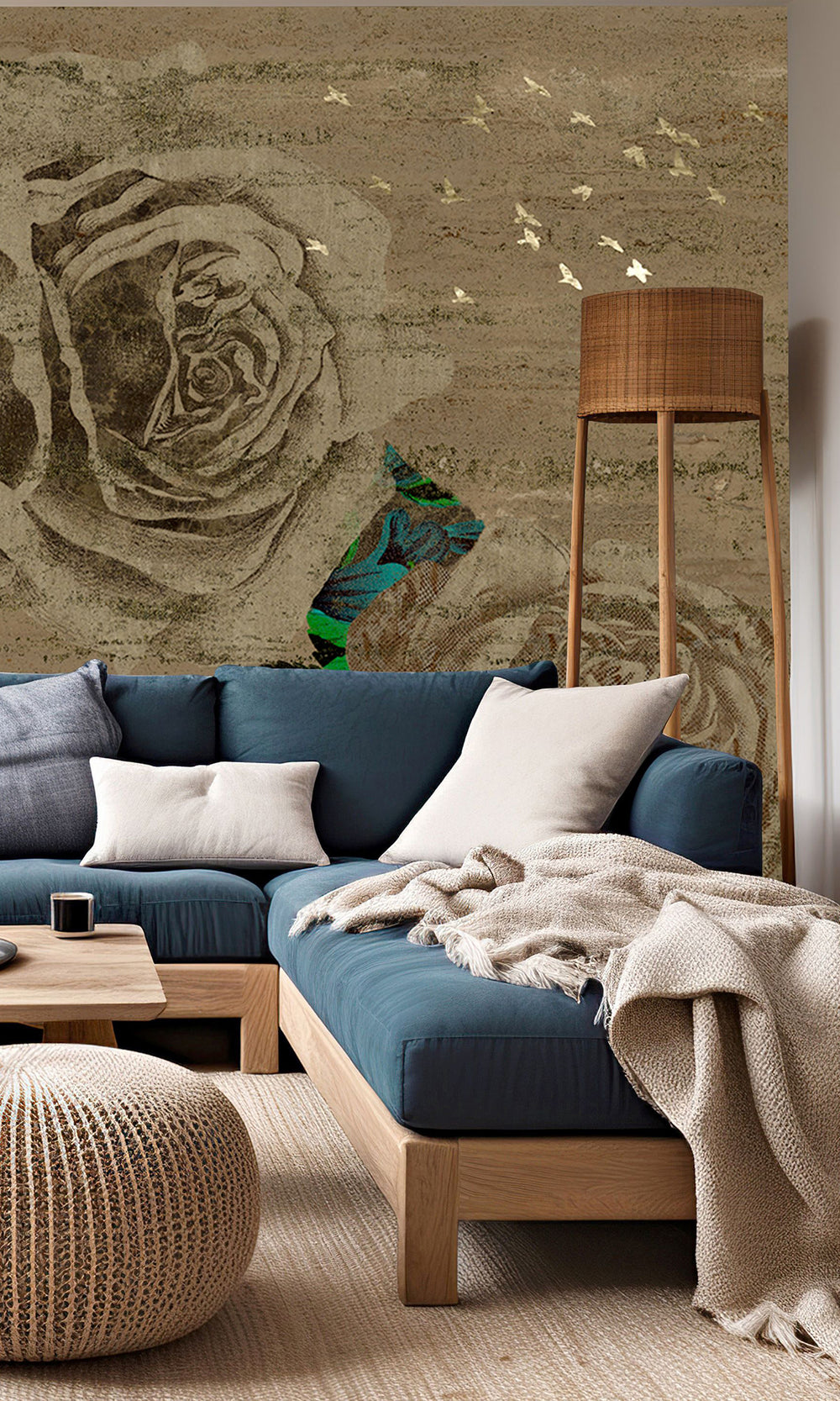 Gold Brown Enchanted Roses Mural Wallpaper M2568 - Sample