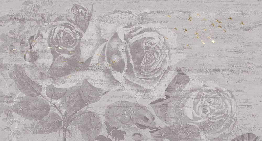Light Grey Enchanted Roses Mural Wallpaper M2569 - Sample