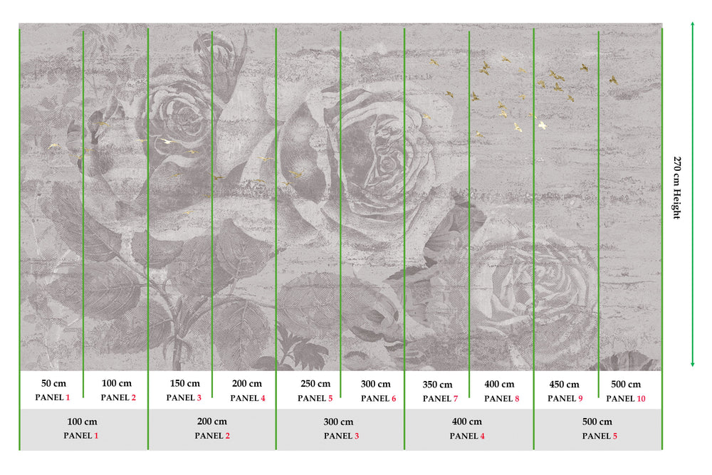 Light Grey Enchanted Roses Mural Wallpaper M2569 - Sample