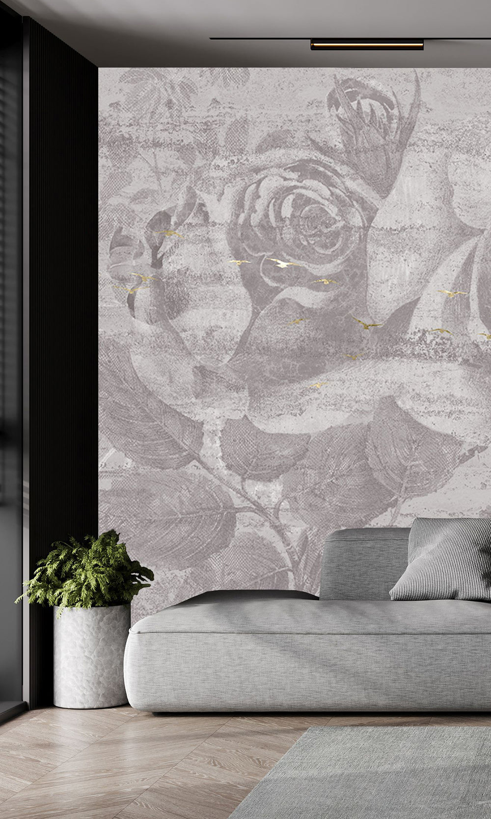 Light Grey Enchanted Roses Mural Wallpaper M2569 - Sample