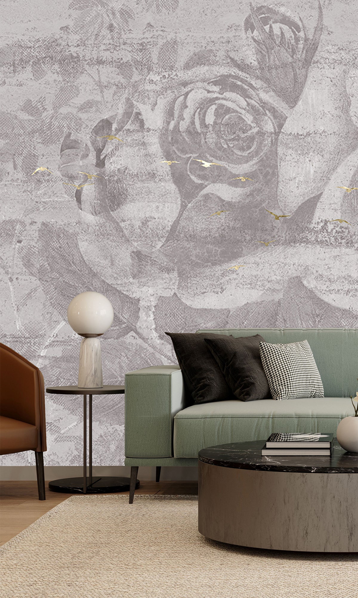 Light Grey Enchanted Roses Mural Wallpaper M2569