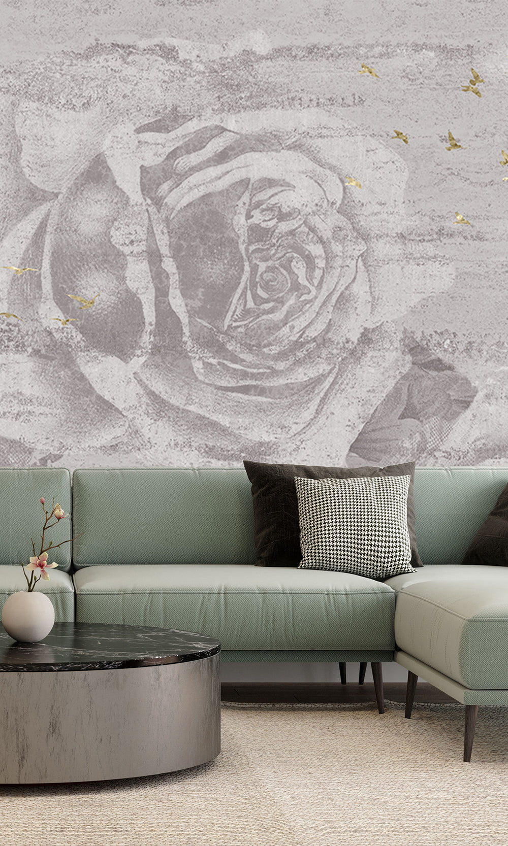 Light Grey Enchanted Roses Mural Wallpaper M2569 - Sample