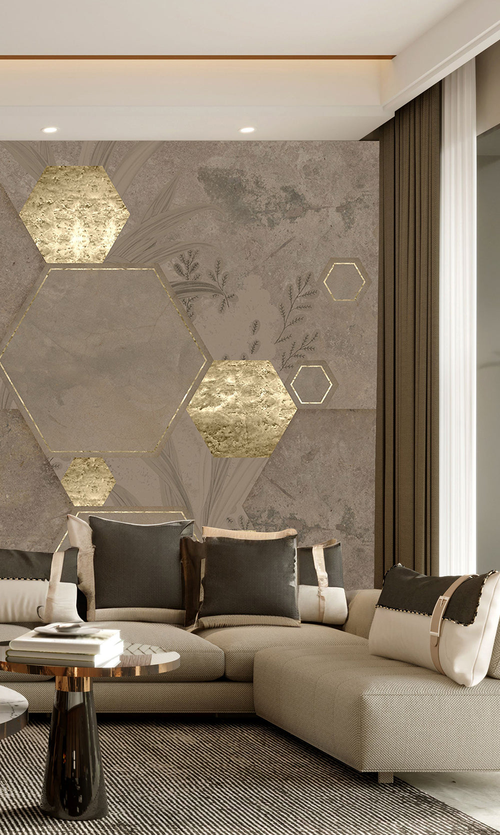 Camel Brown Geometric Paradise Mural Wallpaper M2570