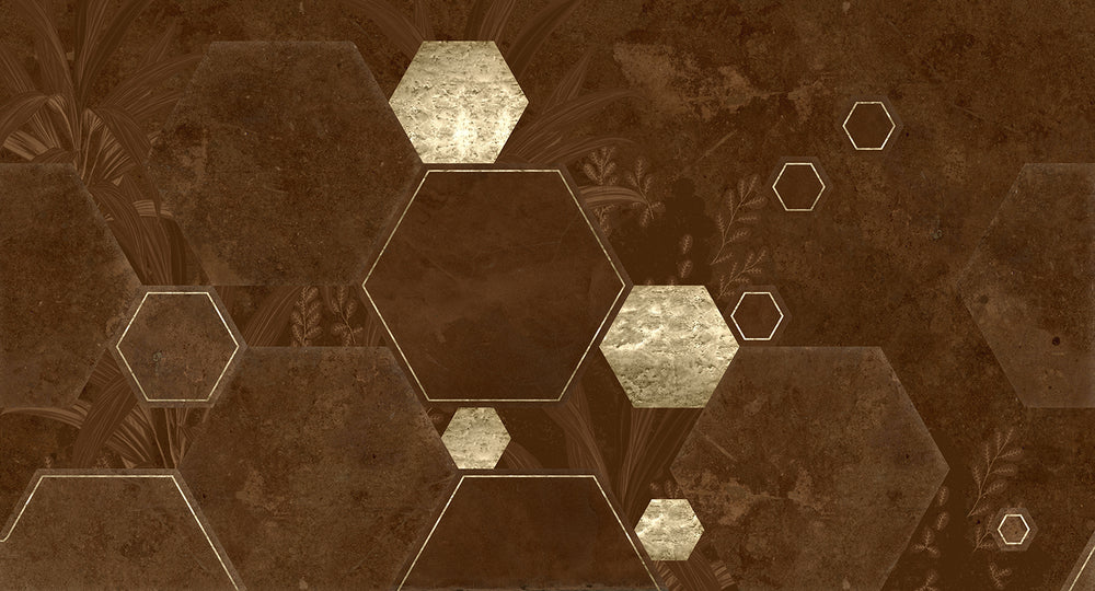 Chocolate Brown Geometric Paradise Mural Wallpaper M2571