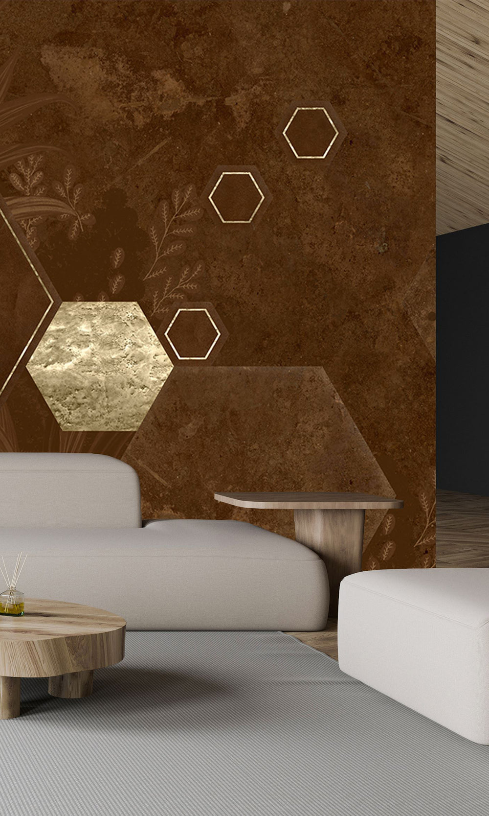 Chocolate Brown Geometric Paradise Mural Wallpaper M2571