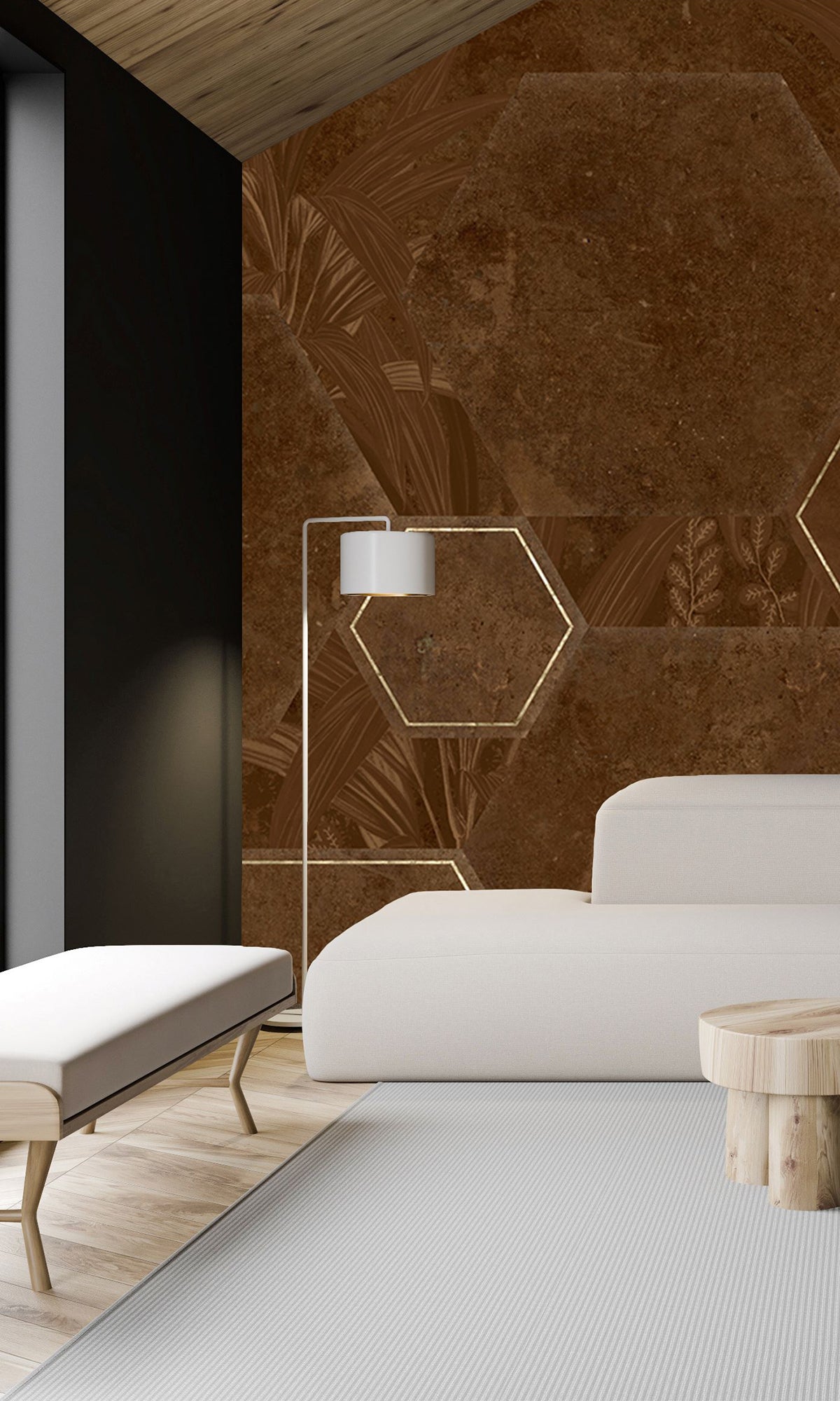 Chocolate Brown Geometric Paradise Mural Wallpaper M2571