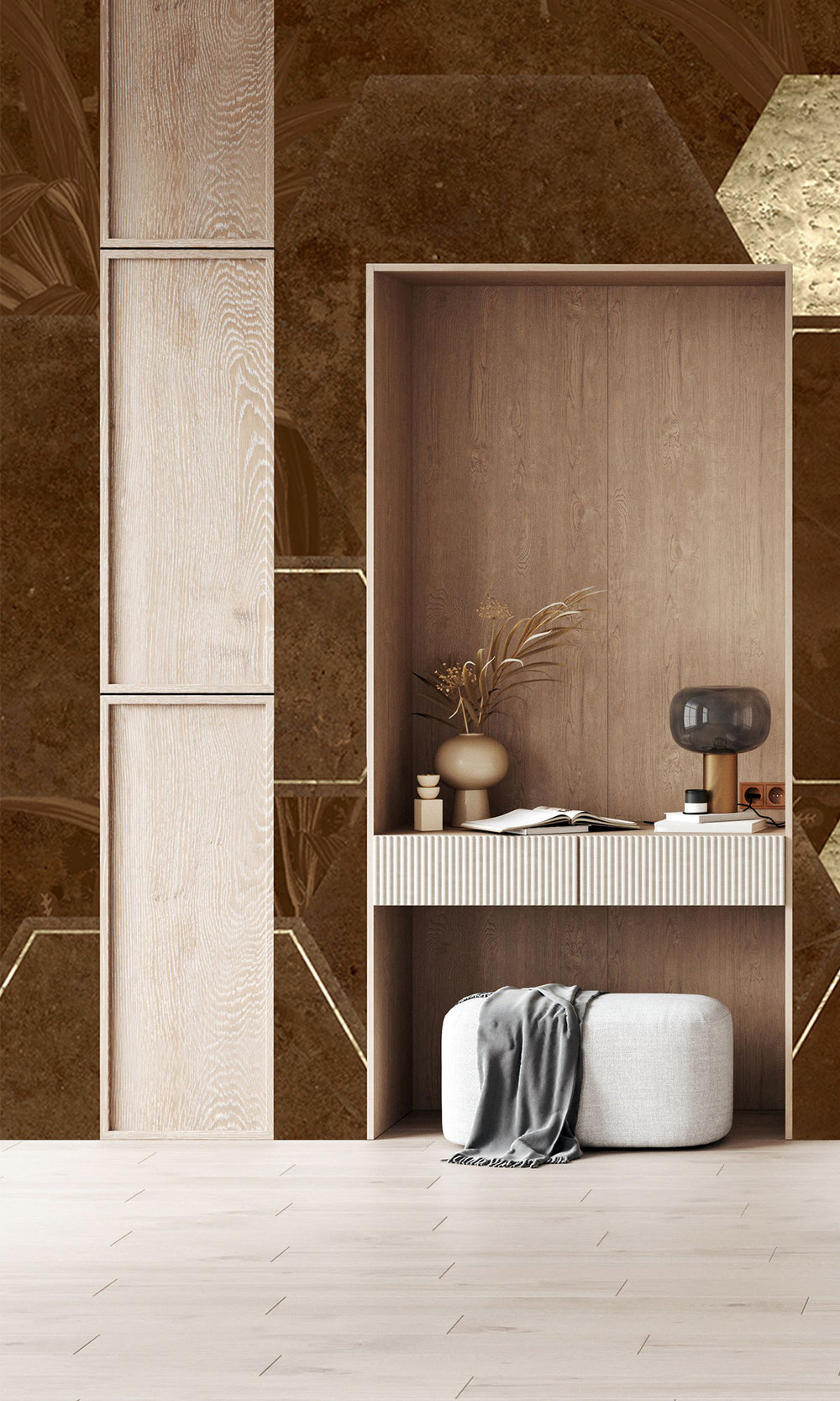 Chocolate Brown Geometric Paradise Mural Wallpaper M2571