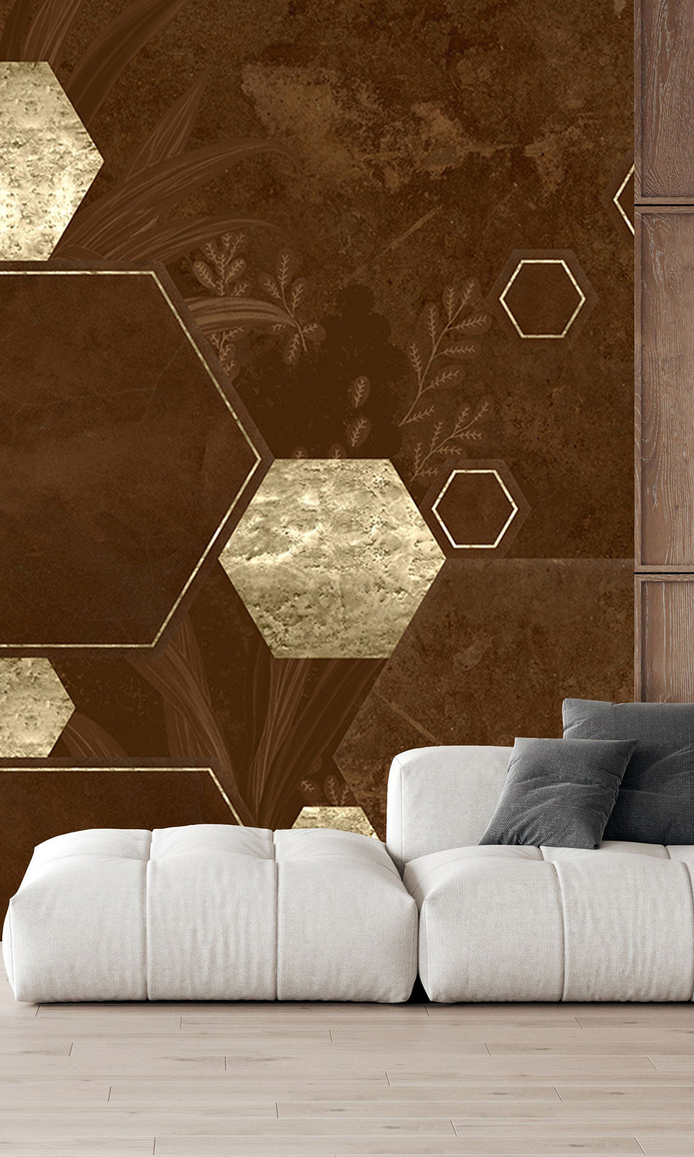 Chocolate Brown Geometric Paradise Mural Wallpaper M2571