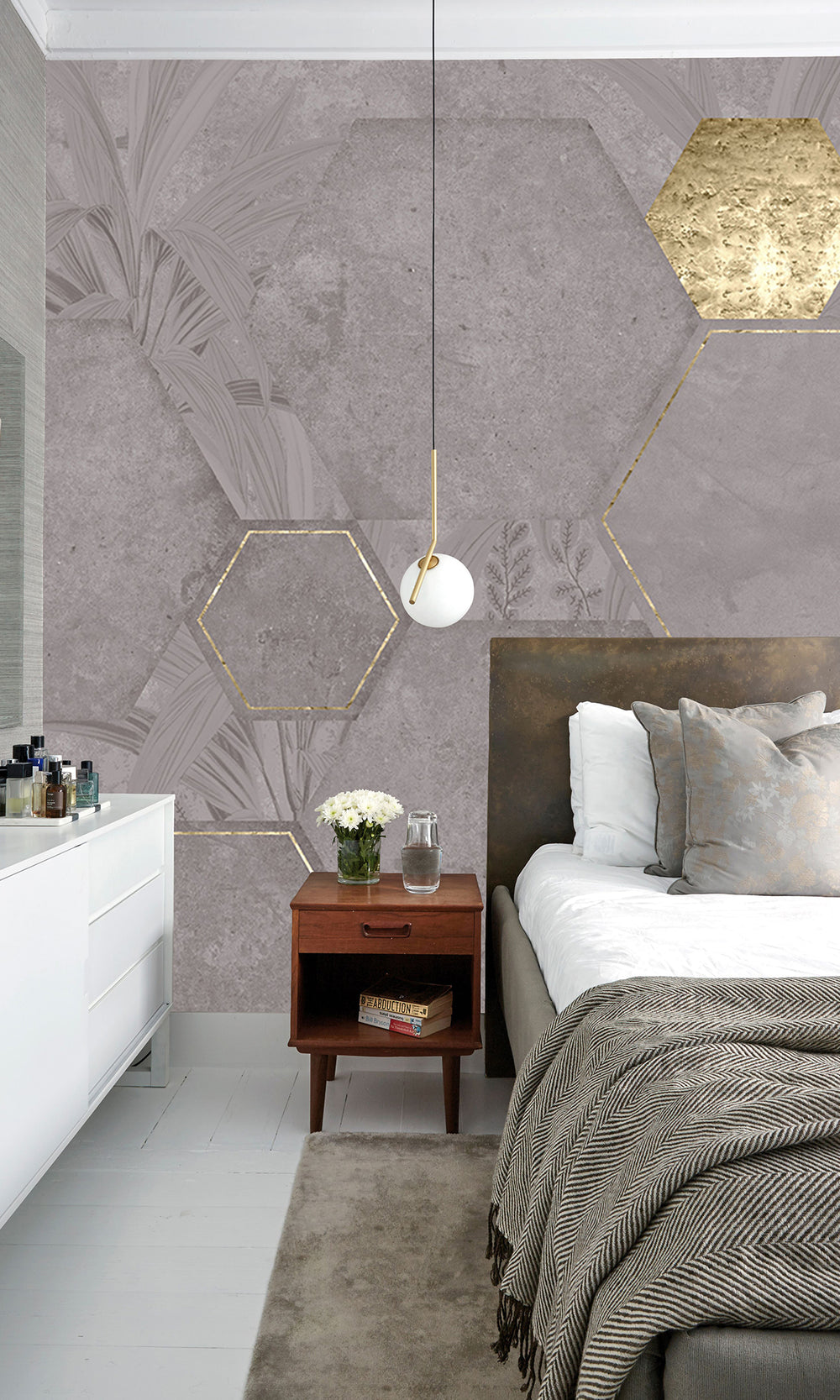 Metallic Grey Geometric Paradise Wall Mural M2572