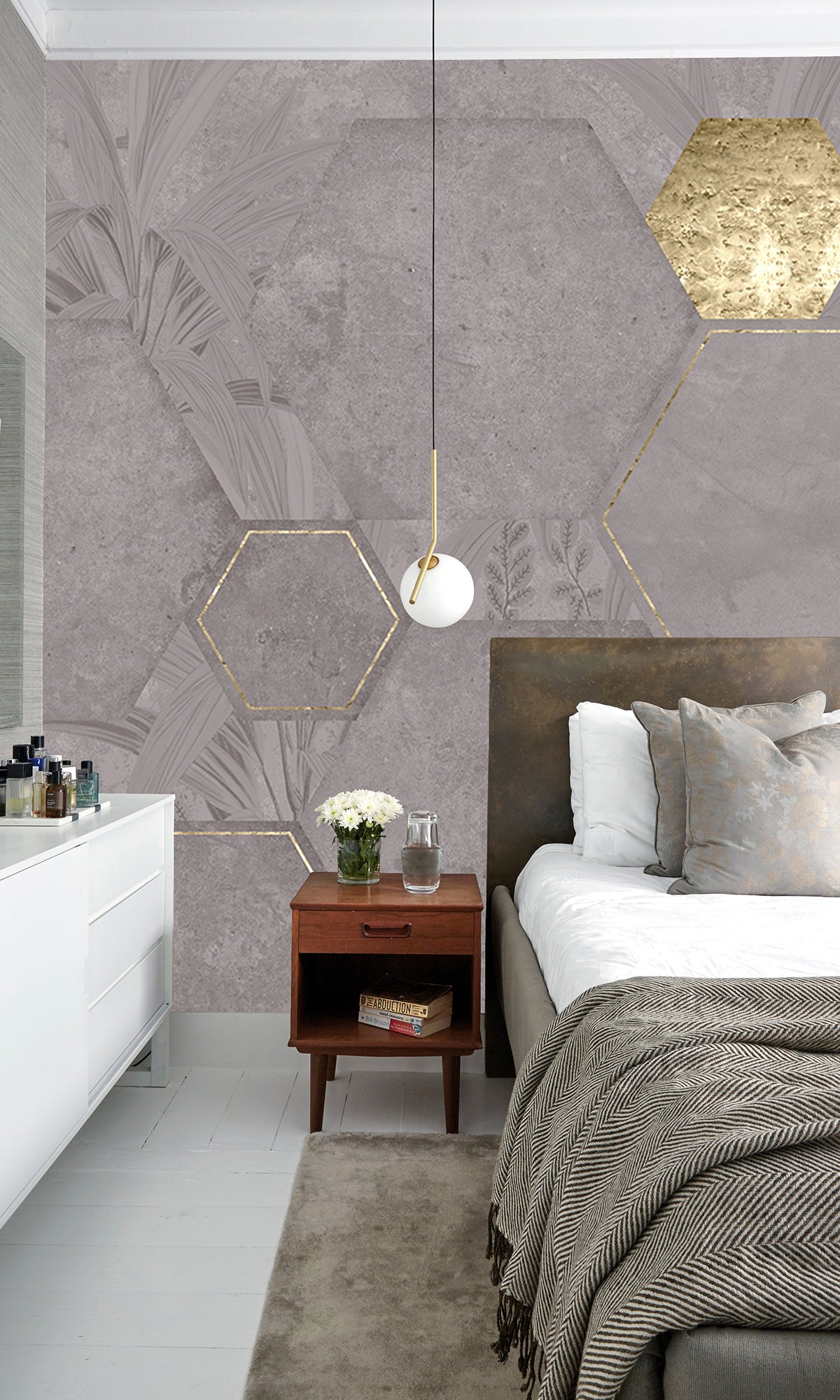 Metallic Grey Geometric Paradise Mural Wallpaper M2572