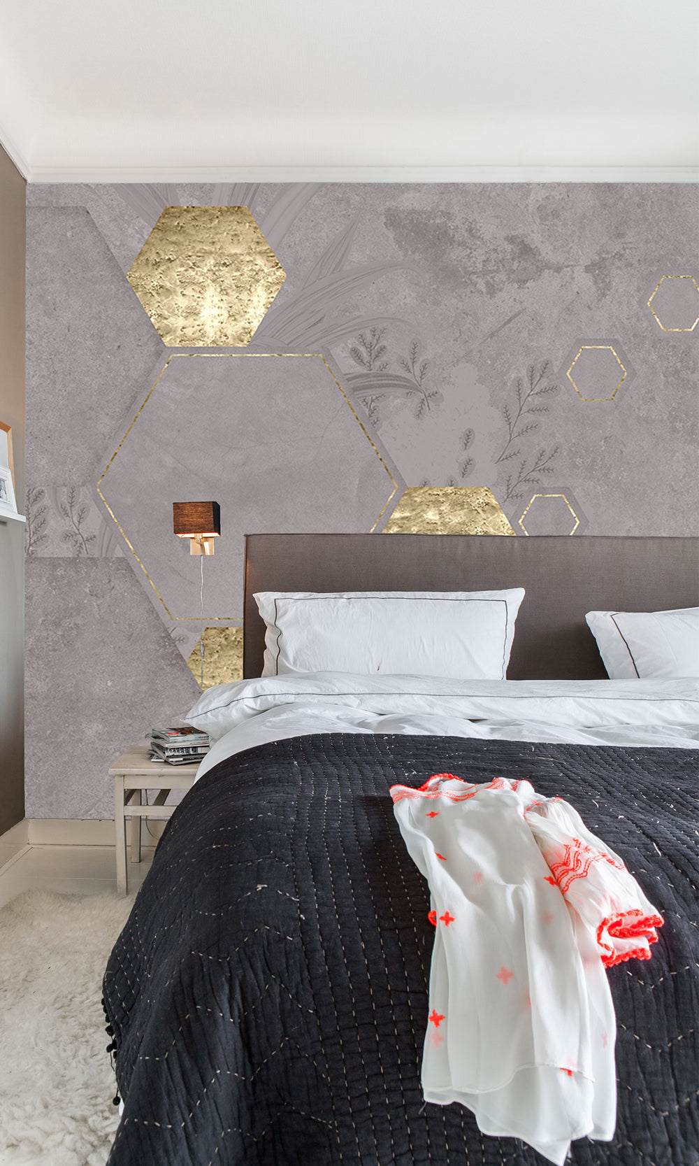 Metallic Grey Geometric Paradise Wall Mural M2572
