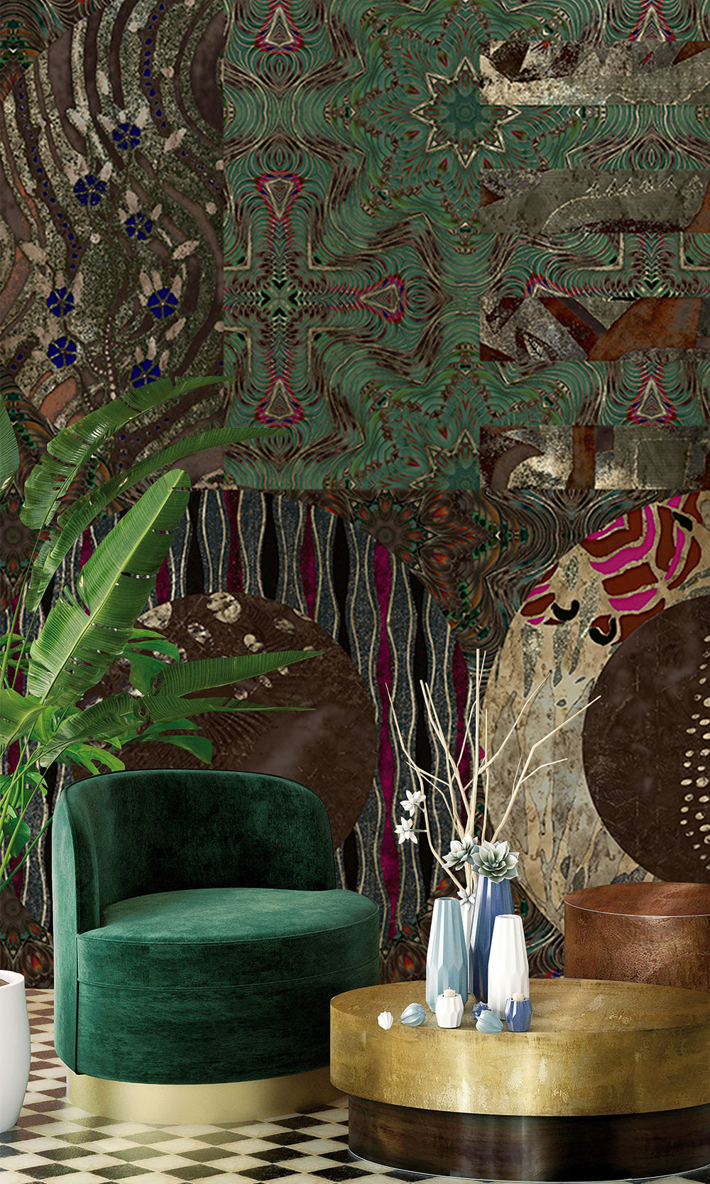 Green Geometric Collage Mural Wallpaper M2573