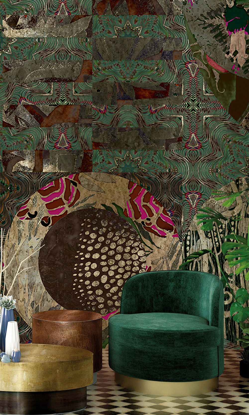 Green Geometric Collage Mural Wallpaper M2573