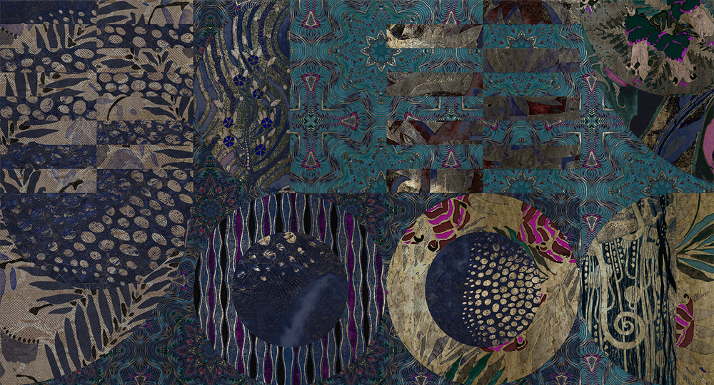 Blue Geometric Collage Wall Mural M2574