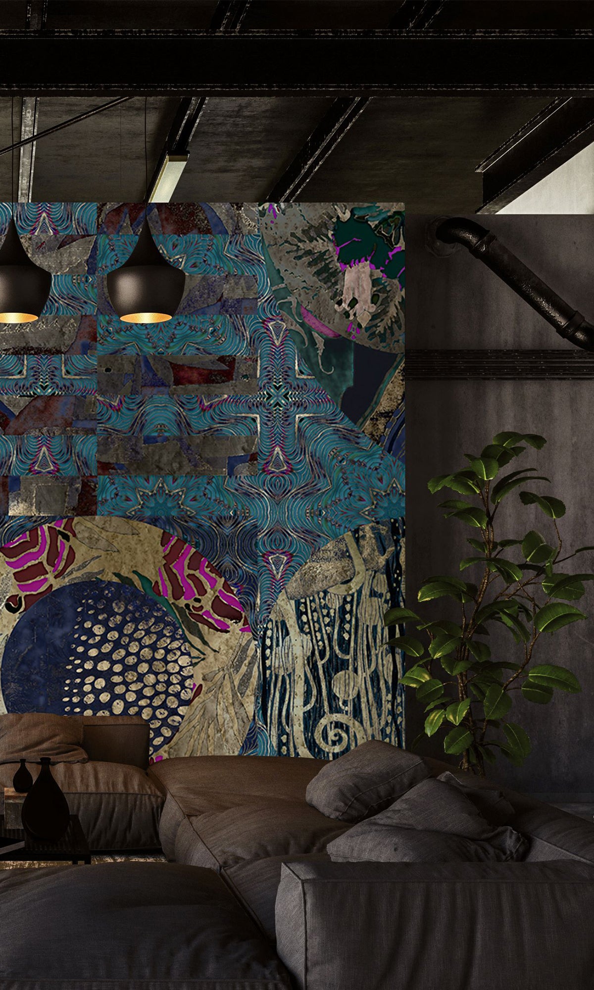 Blue Geometric Collage Mural Wallpaper M2574