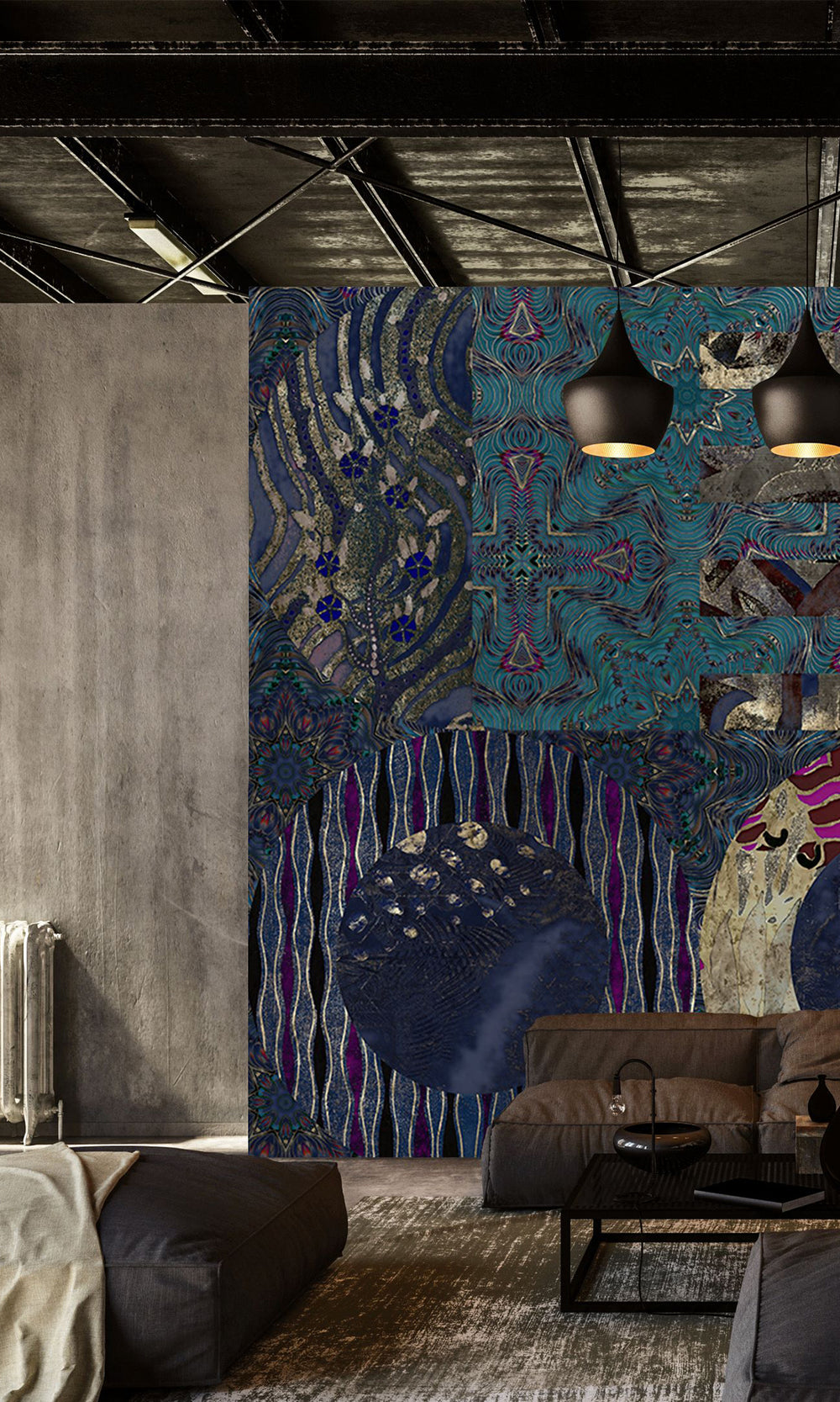 Blue Geometric Collage Wall Mural M2574
