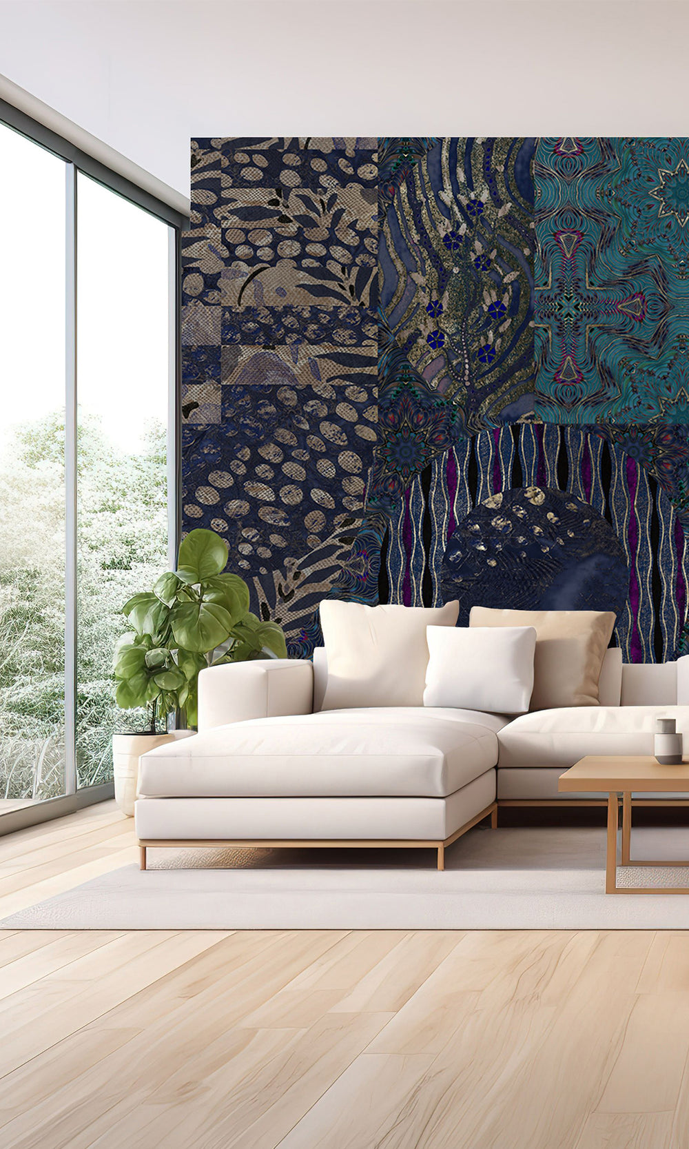 Blue Geometric Collage Wall Mural M2574