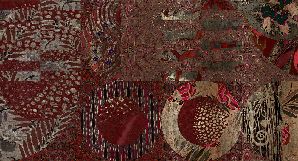 Burgundy Geometric Collage Mural Wallpaper M2575