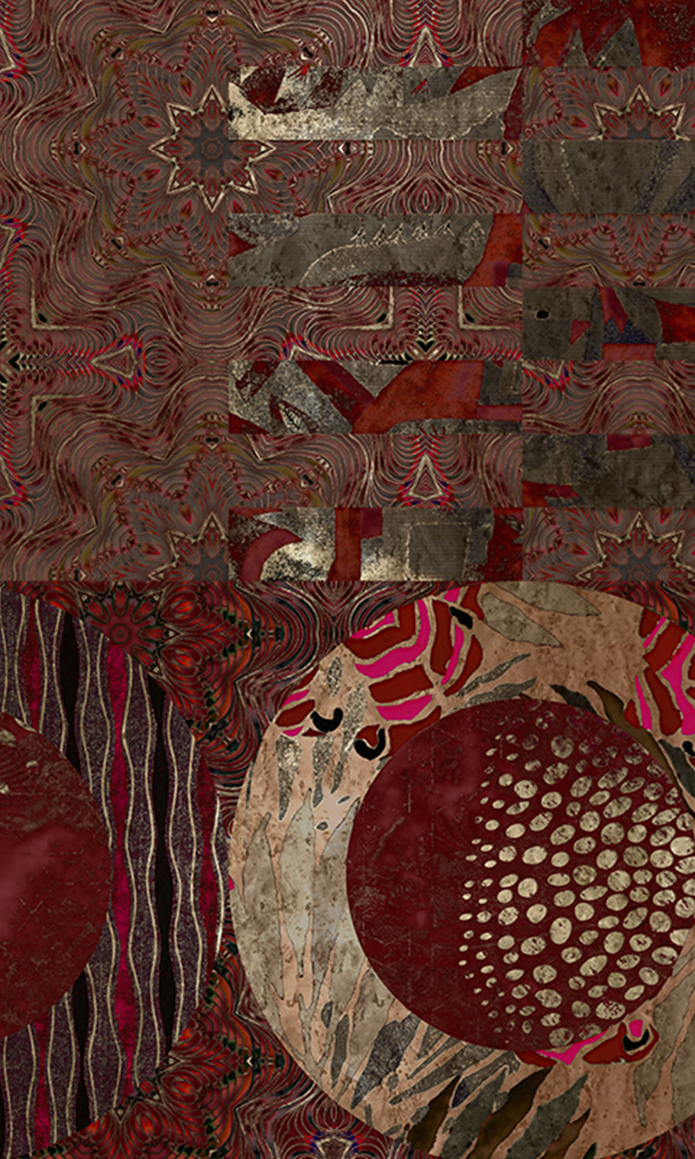Burgundy Geometric Collage Mural Wallpaper M2575