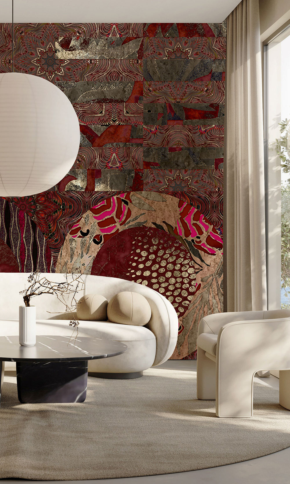 Burgundy Geometric Collage Mural Wallpaper M2575