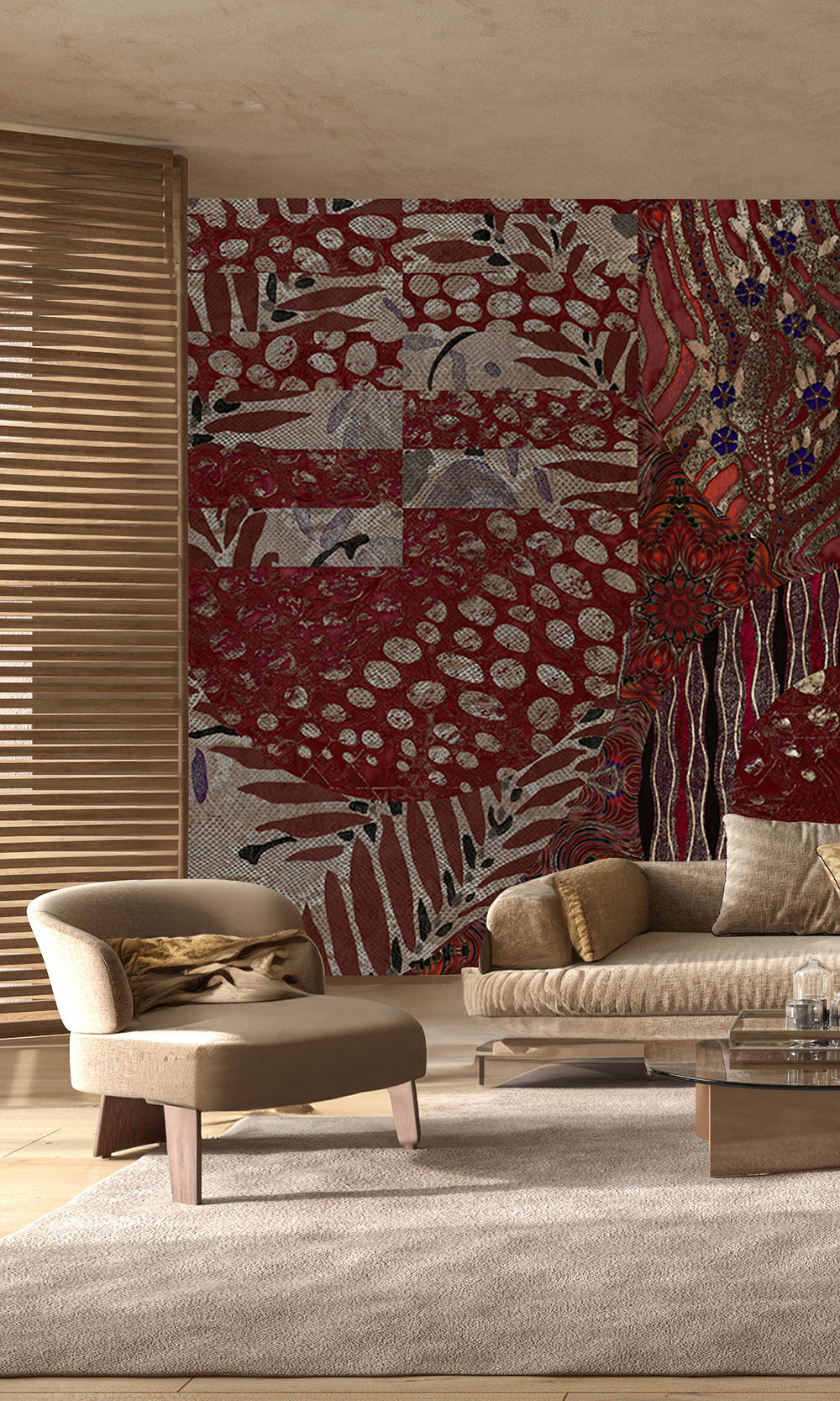 Burgundy Geometric Collage Mural Wallpaper M2575