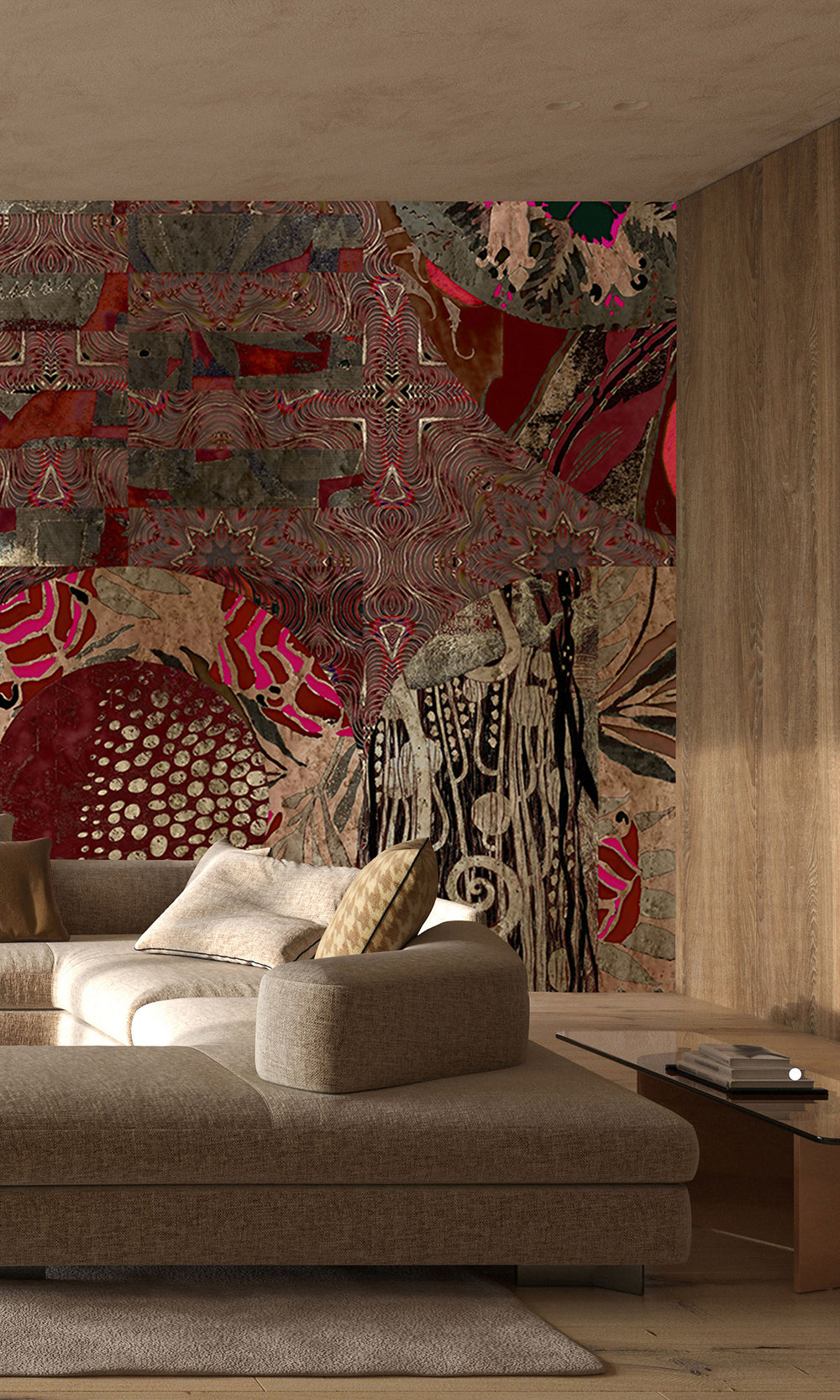 Burgundy Geometric Collage Mural Wallpaper M2575