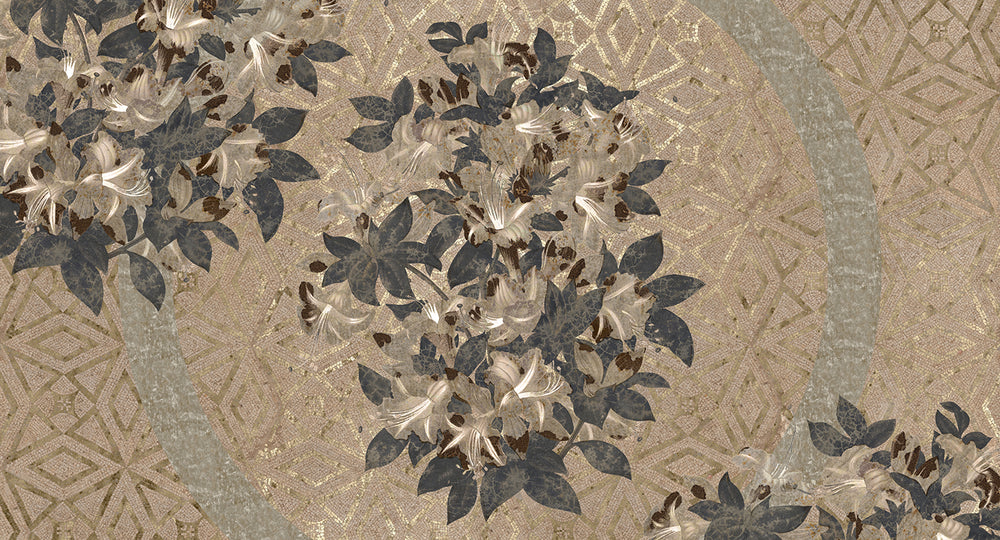 Ecru Geometric Floral Mosaic Mural Wallpaper M2576 - Sample
