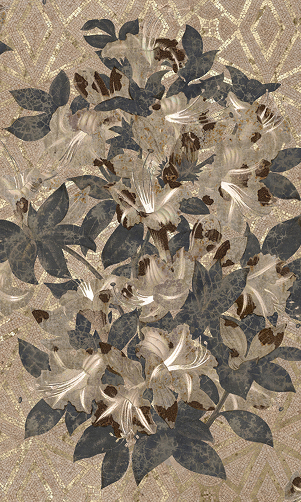 Ecru Geometric Floral Mosaic Mural Wallpaper M2576 - Sample