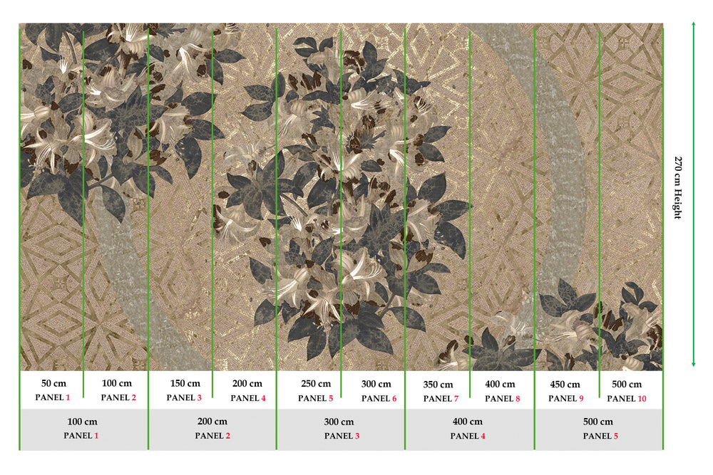 Ecru Geometric Floral Mosaic Mural Wallpaper M2576 - Sample