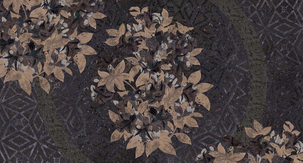 Charcoal Geometric Floral Mosaic Mural Wallpaper M2577 - Sample