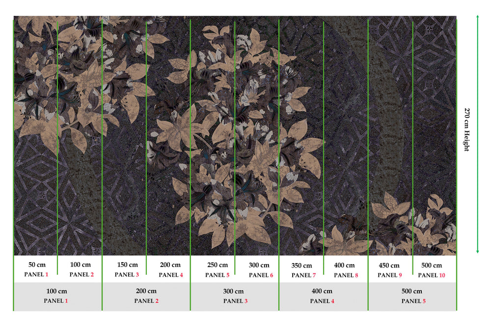 Charcoal Geometric Floral Mosaic Mural Wallpaper M2577 - Sample