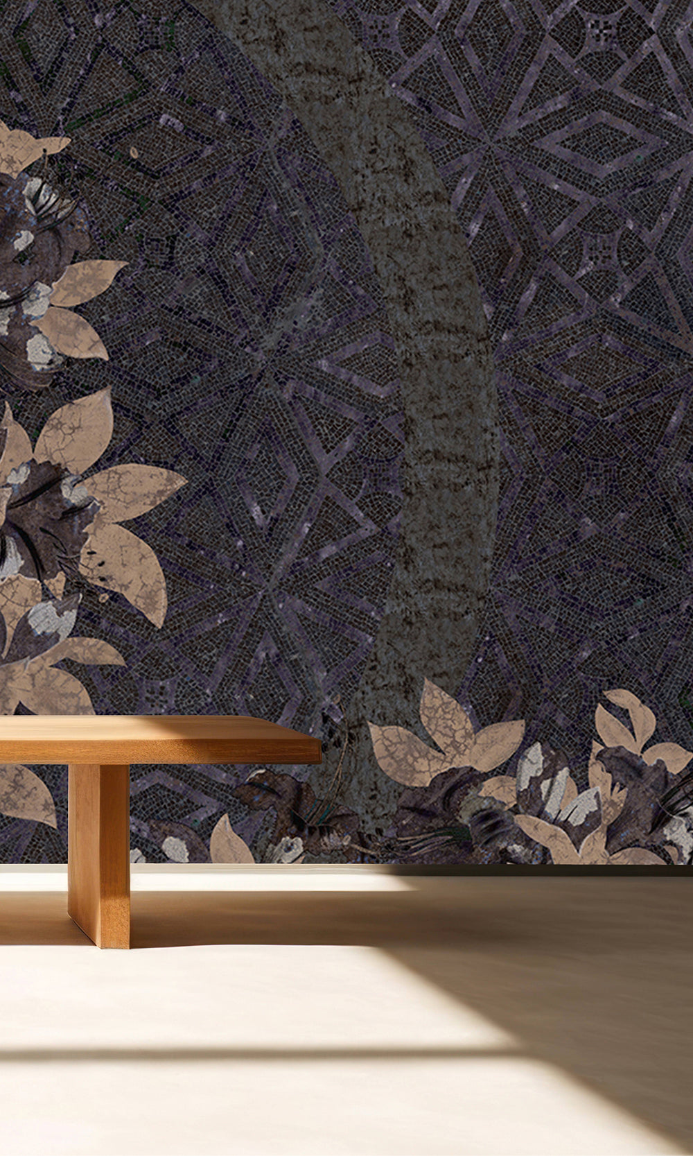 Charcoal Geometric Floral Mosaic Mural Wallpaper M2577 - Sample