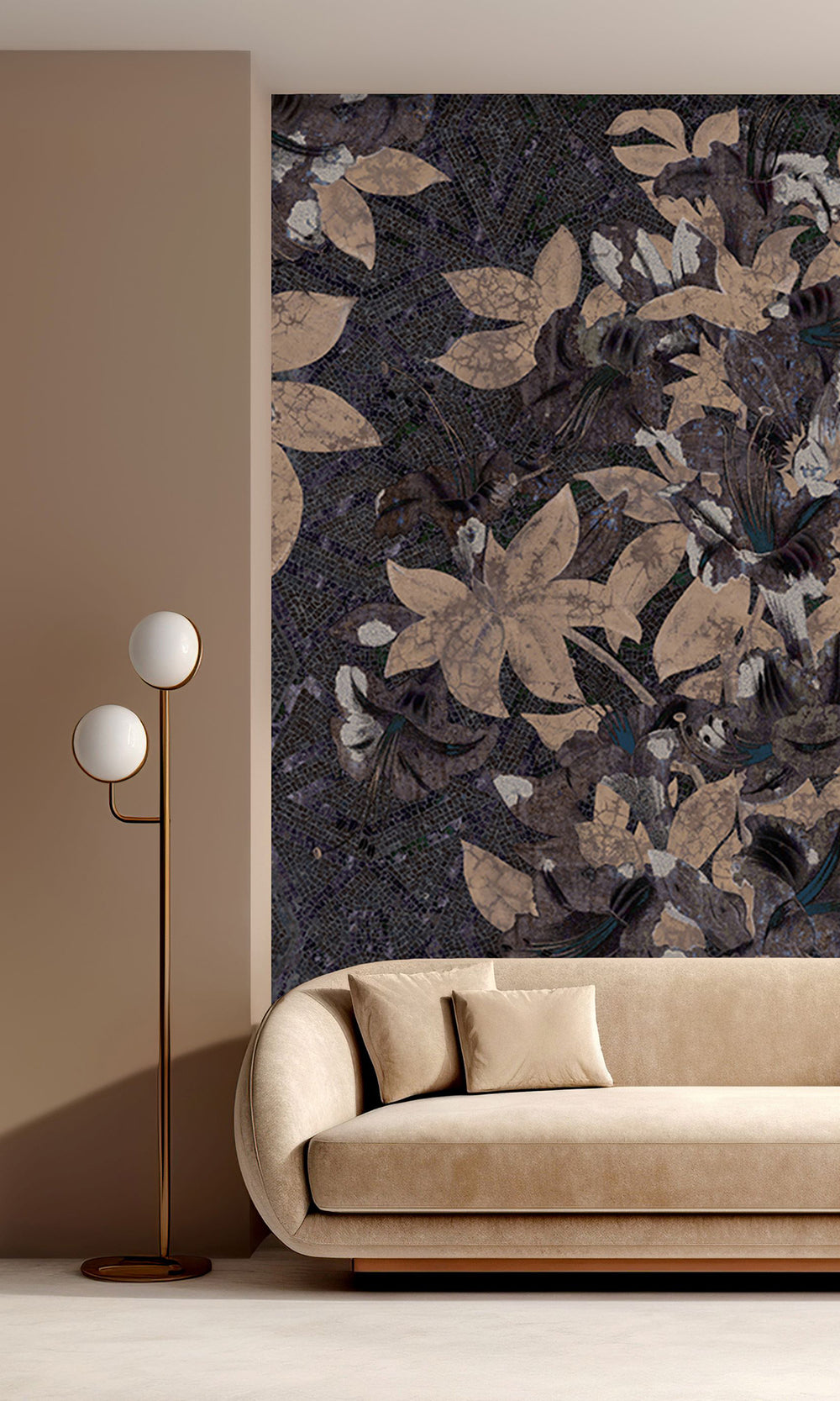 Charcoal Geometric Floral Mosaic Mural Wallpaper M2577 - Sample