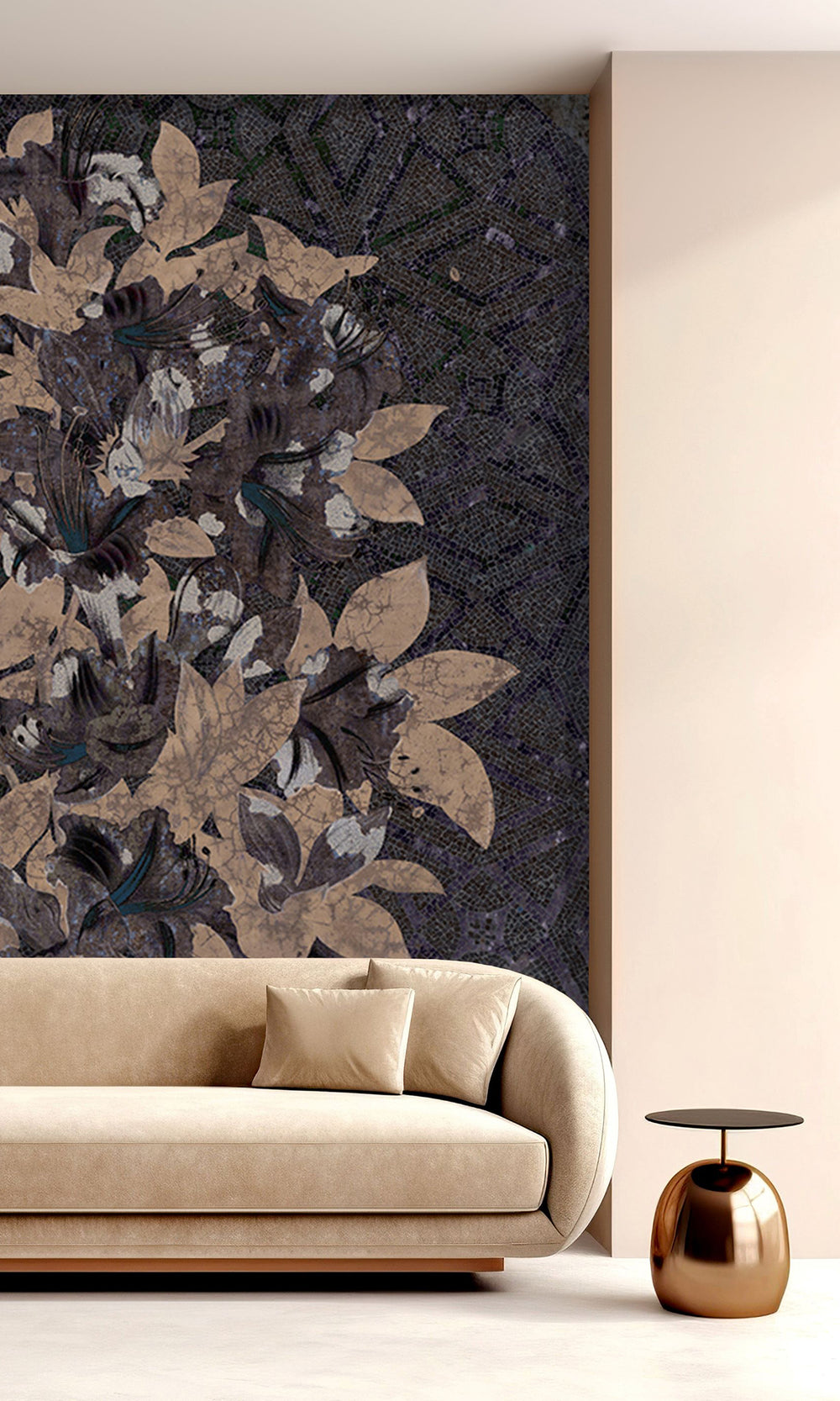 Charcoal Geometric Floral Mosaic Mural Wallpaper M2577 - Sample
